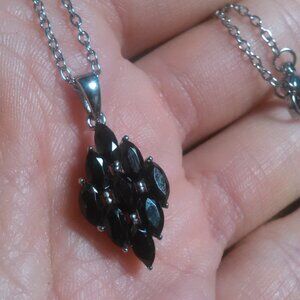 Thai Black Spinel Stainless Steel Pendant Necklace